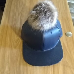 Leather Cap with fur ball